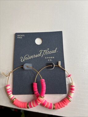 Universal Thread Pink and white  Disc Beaded Hoop Earrings
